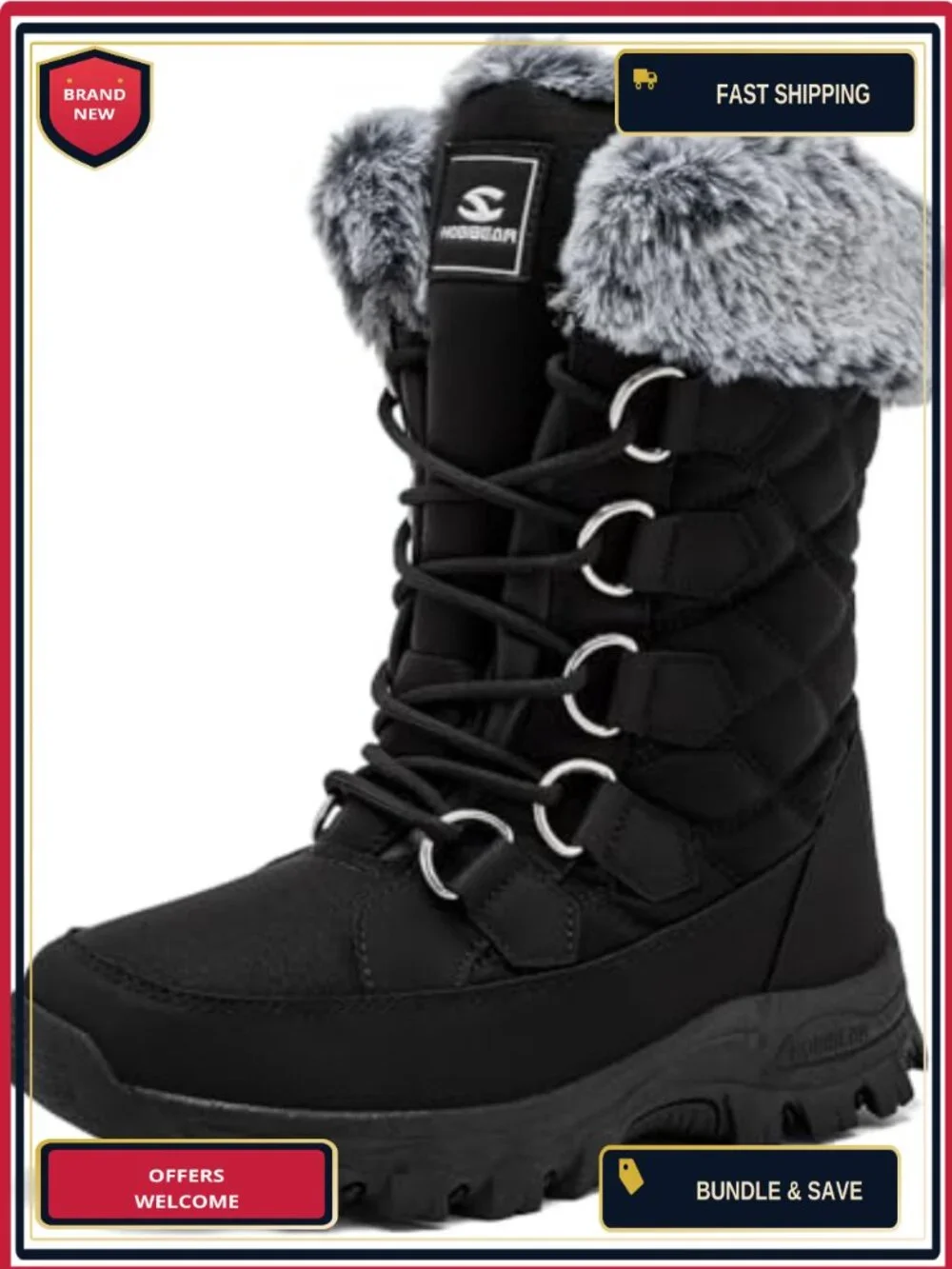 Women's Mid-Calf Snow Boots with Faux Fur Lining, Water Resistant Lace-Up